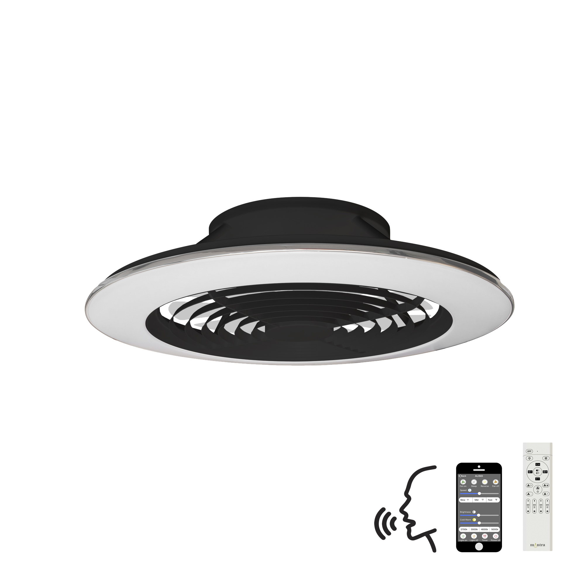 M7492  Alisio XL 95W LED Dimmable Ceiling Light & Fan, Remote / APP / Voice Controlled Black